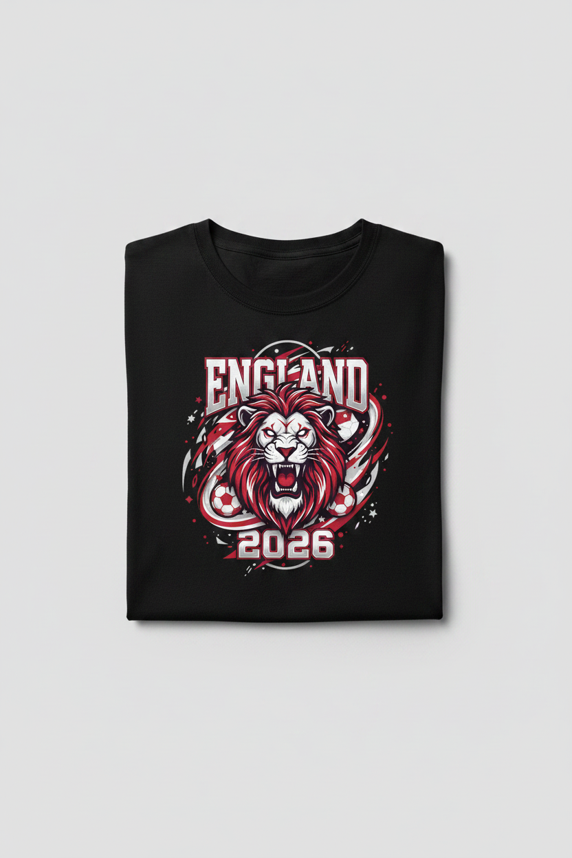 England 2026 Football Fan T-Shirt - Black Flat Lay