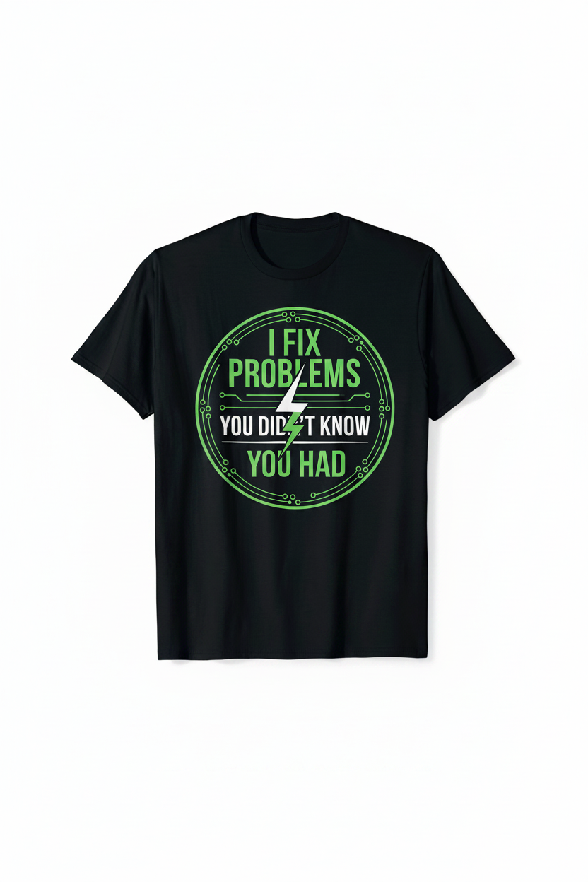 IT Support T-Shirt black flat lay - I Fix Problems You Didn't Know You Had