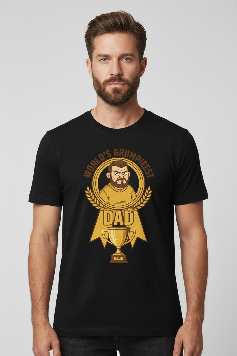 World's Grumpiest Dad T-Shirt - Black on Model