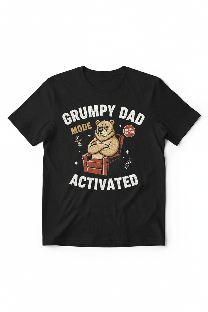 Grumpy Dad Mode Activated black t-shirt flat lay