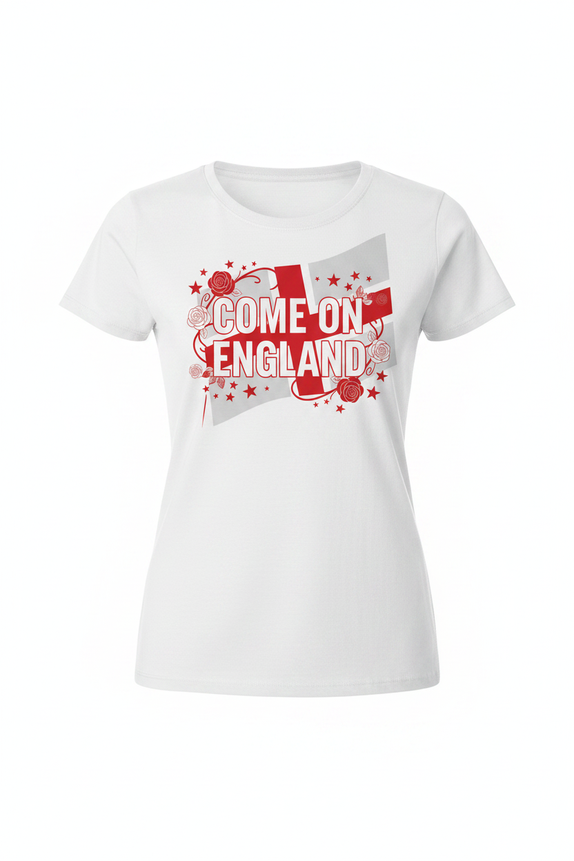 Women's Come On England white t-shirt ghost mannequin