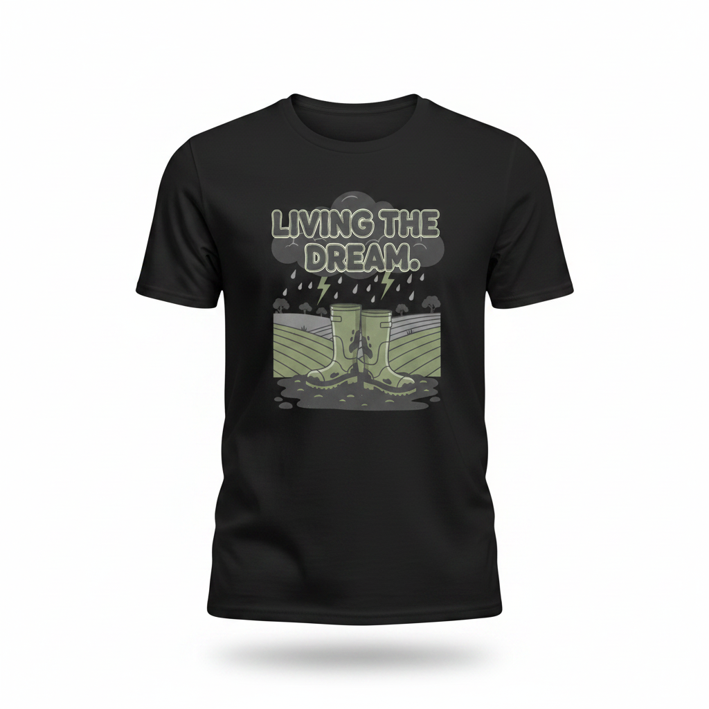Living The Dream Farming T-Shirt - Black ghost mannequin mockup