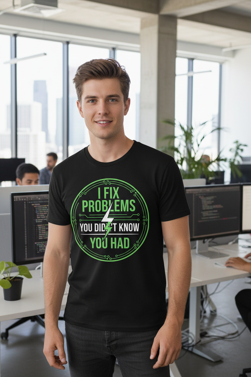 IT Support T-Shirt black male model lifestyle shot