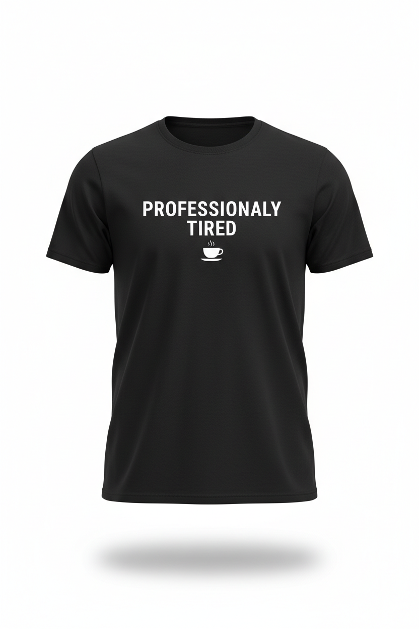 Professionally Tired funny slogan t-shirt ghost mannequin black