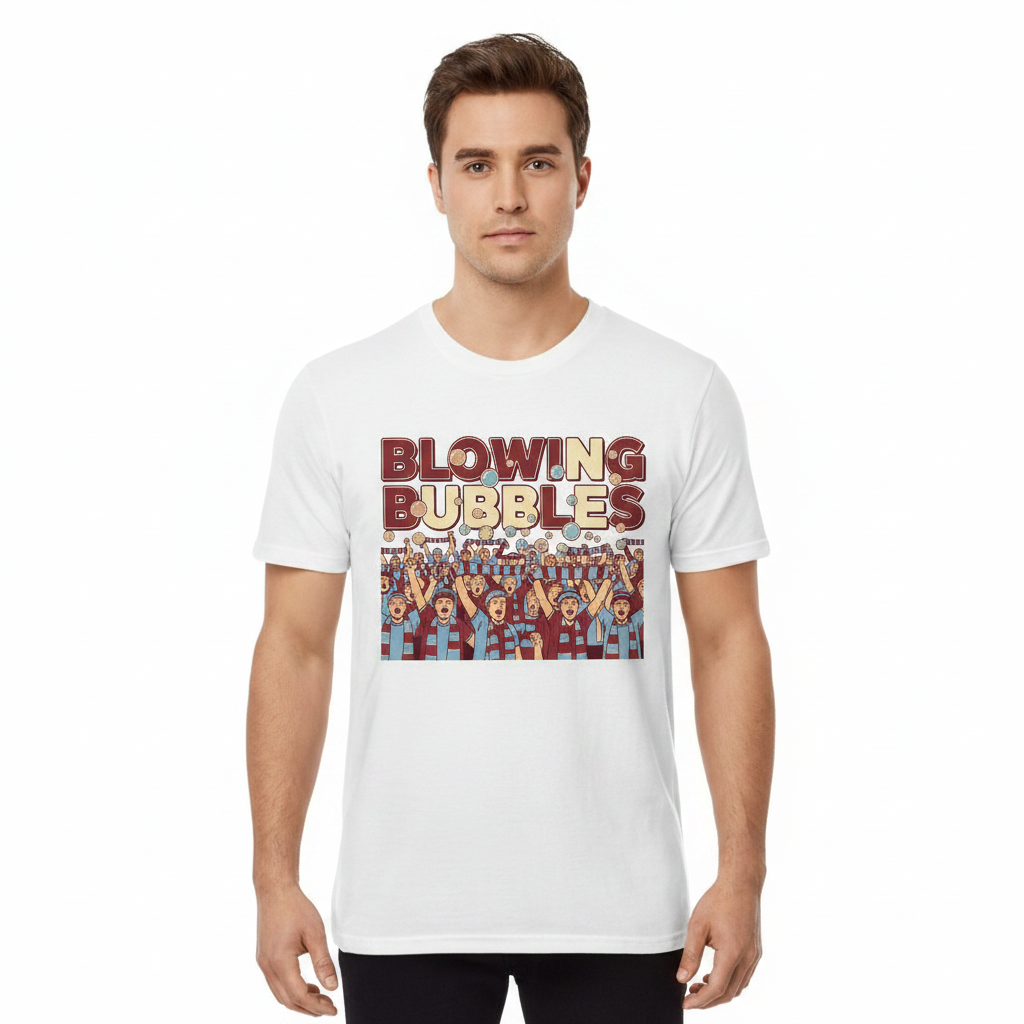 Blowing Bubbles terrace fans white t-shirt male model