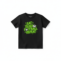 Eat Sleep Football Repeat neon street style kids black t-shirt flat lay