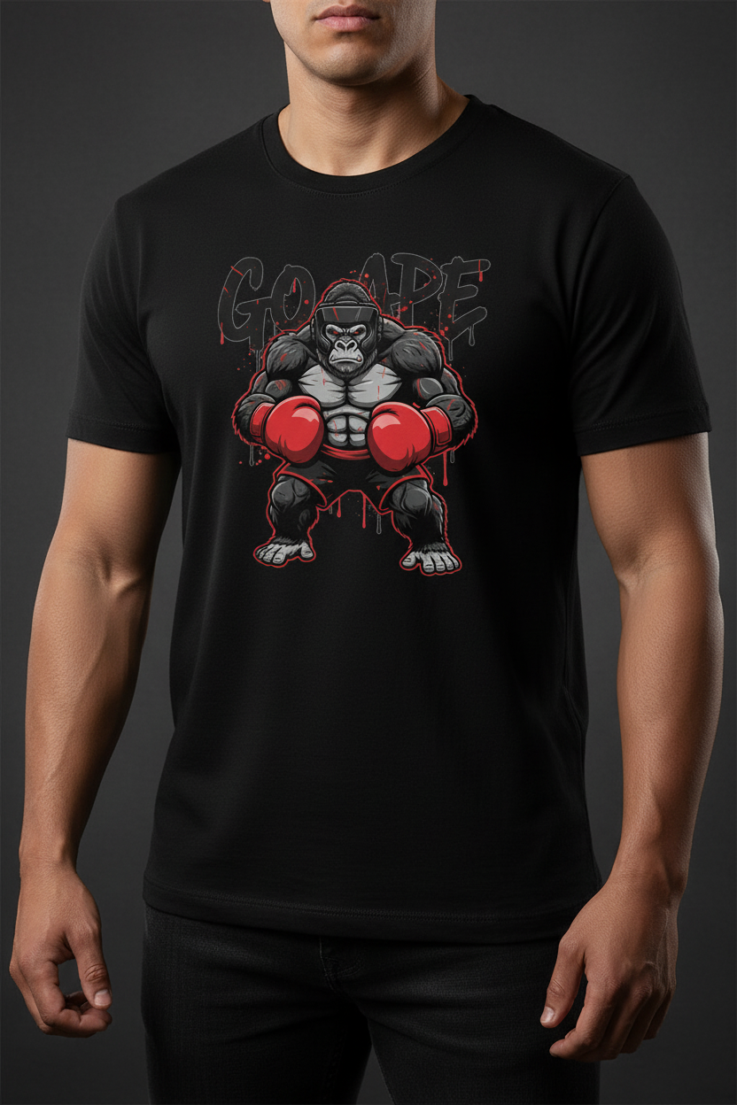 Go Ape boxing t-shirt in black worn by model