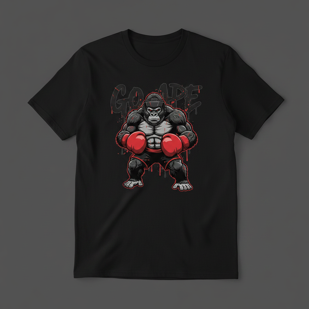 Go Ape boxing t-shirt in black, flat lay product photo