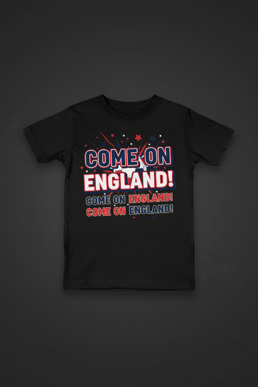 Come On England children's black t-shirt ghost mannequin