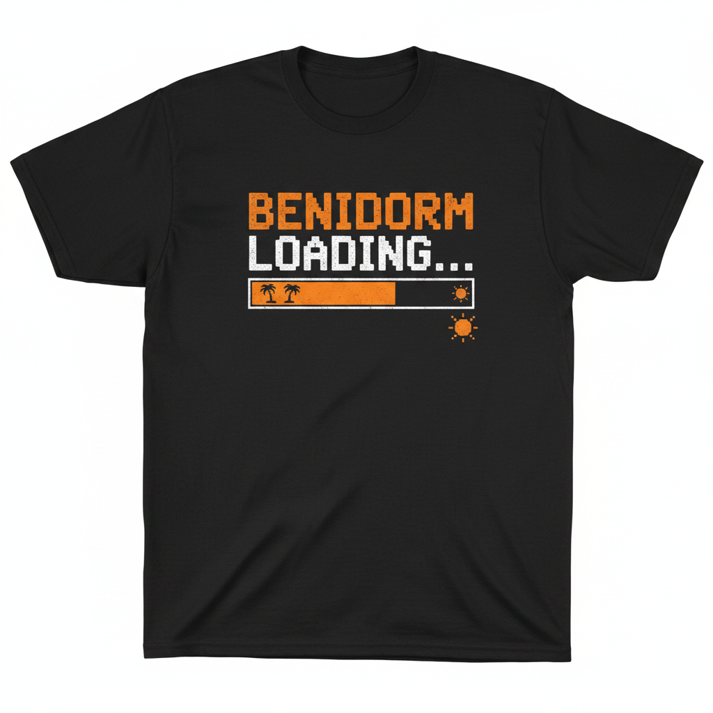 Benidorm Loading black t-shirt flat lay