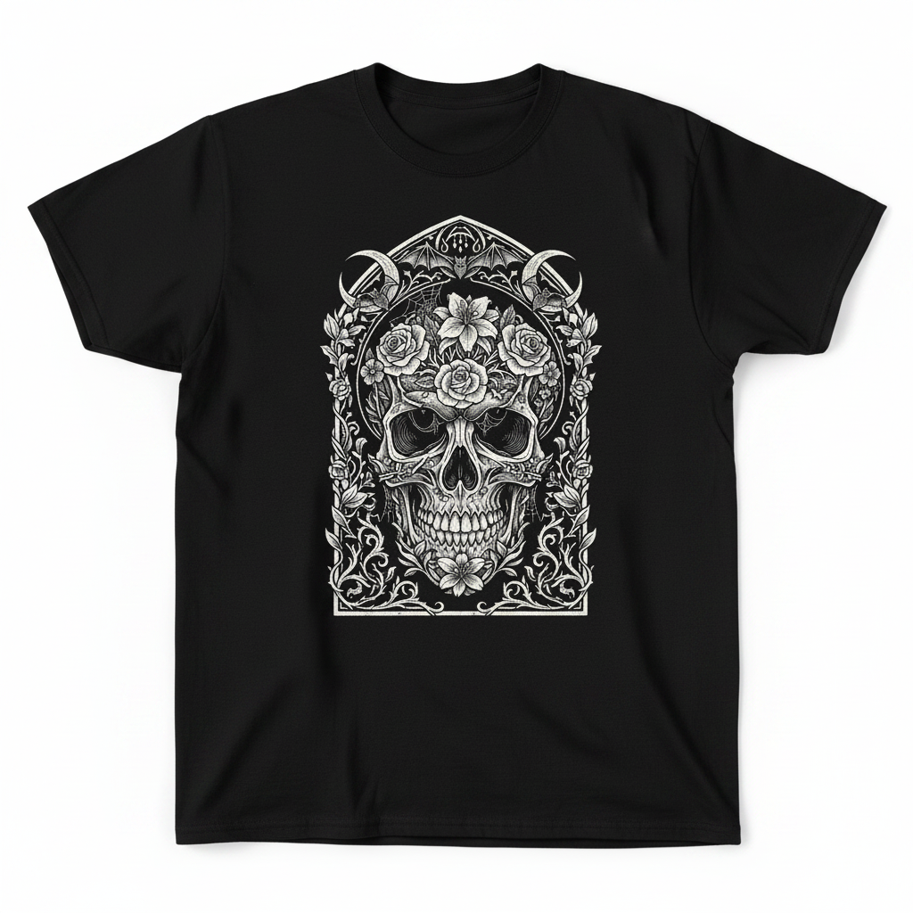 Floral Skull Tee - Black Flat Lay