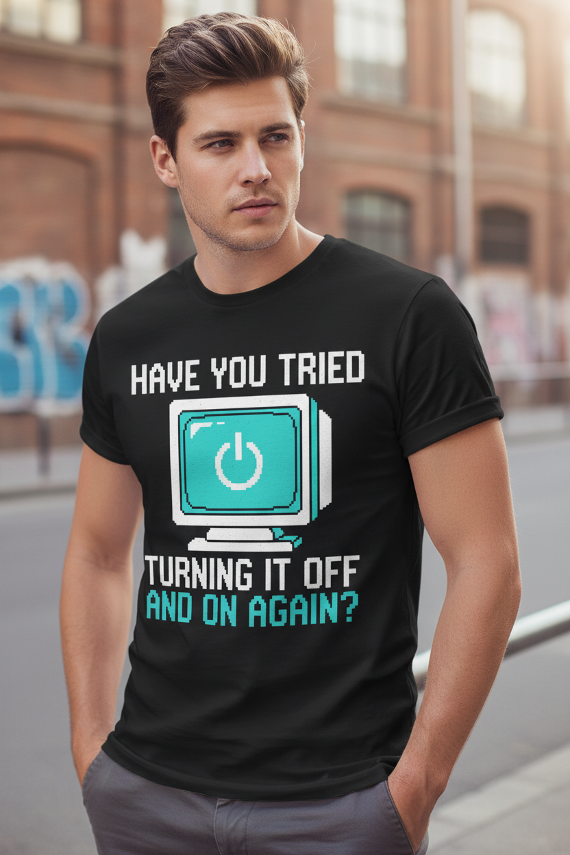 IT Support T-Shirt black male model lifestyle shot