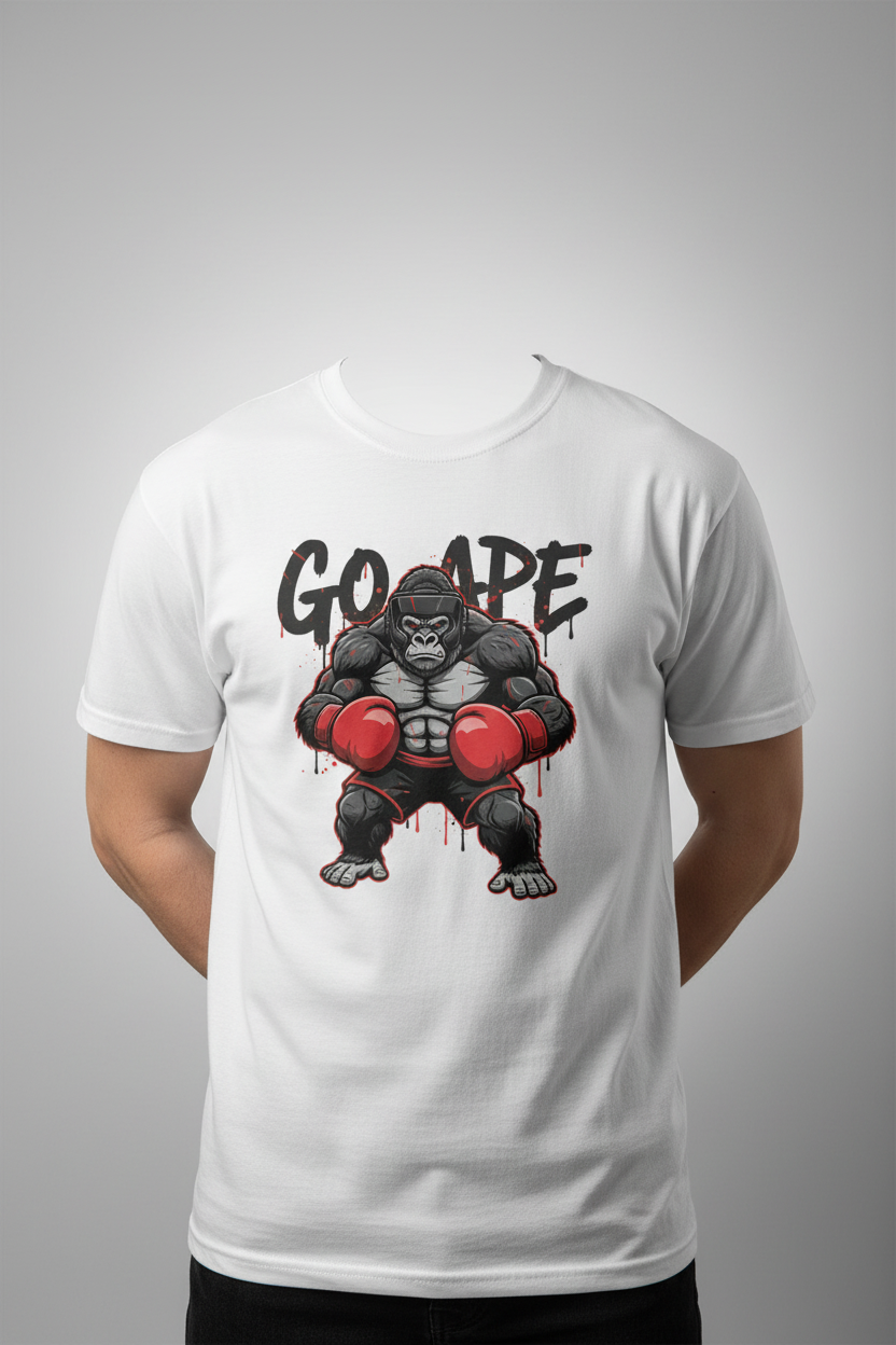 Go Ape boxing t-shirt in white worn by model