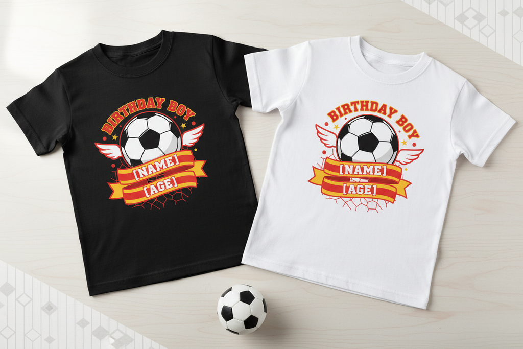 Personalised Football Birthday Boy T-Shirt - Black and White