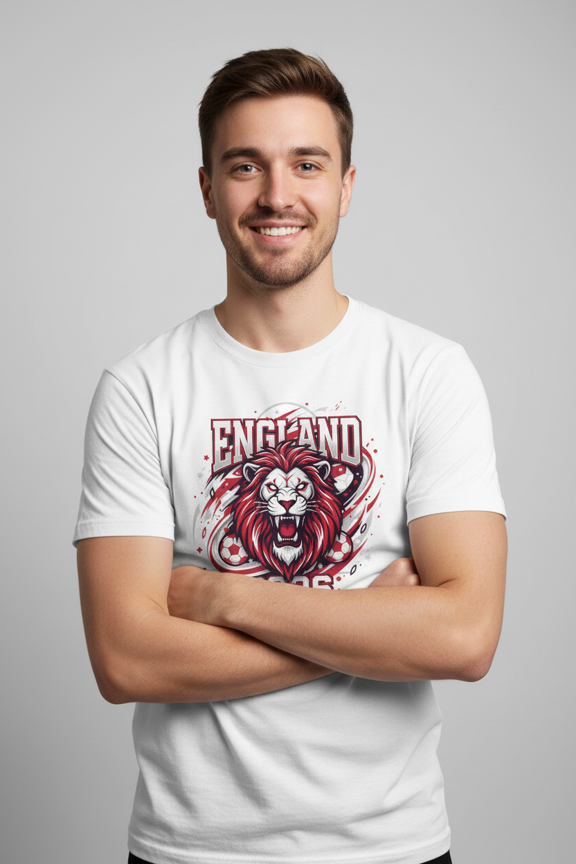England 2026 Football Fan T-Shirt - White on Model
