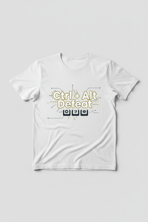 Ctrl Alt Defeat IT T-Shirt white flat lay