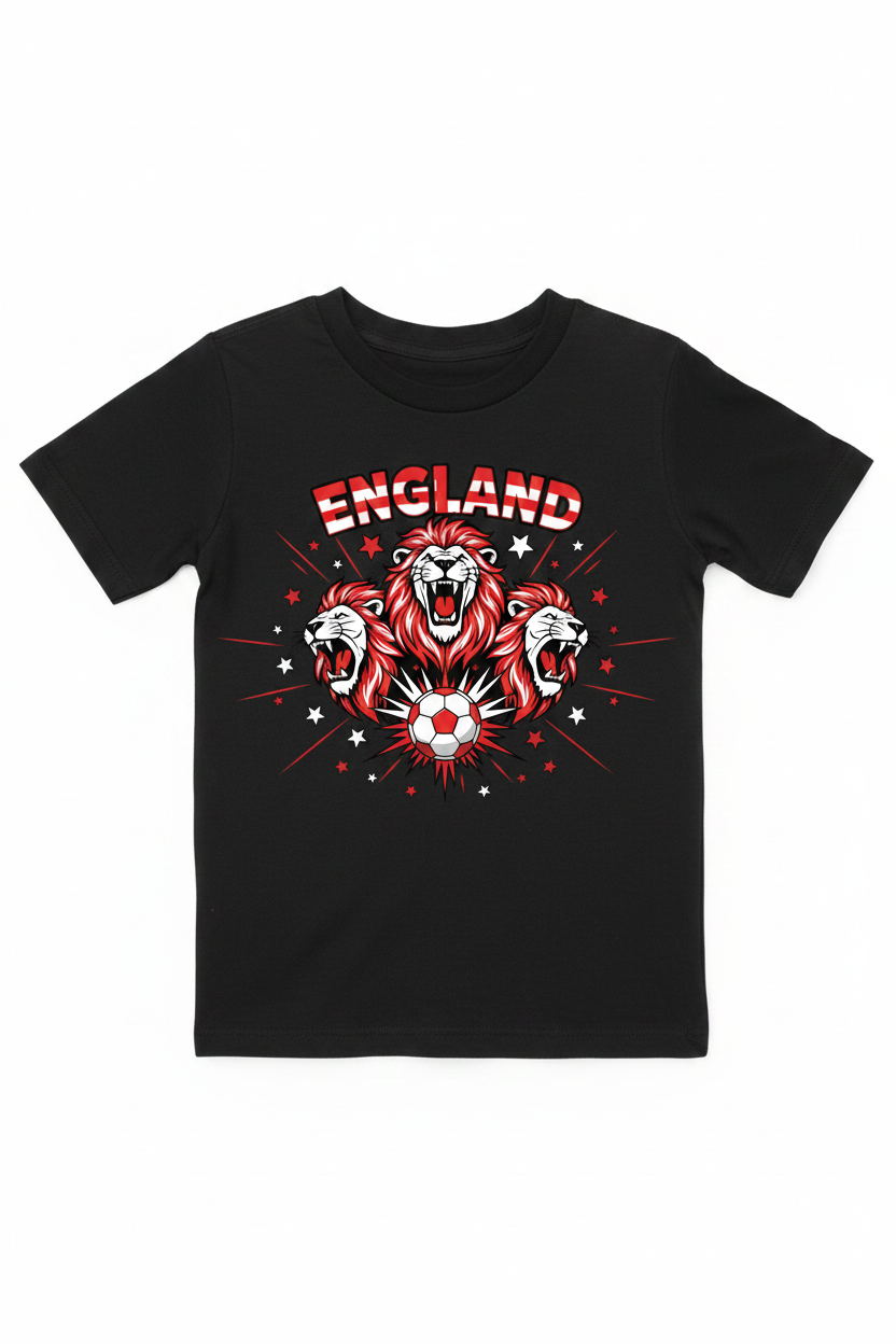 Kids England Football Fan T-Shirt - Black Flat Lay