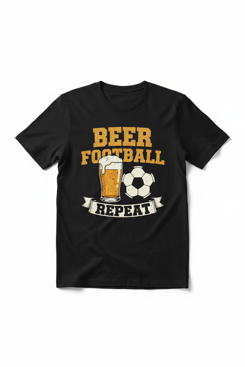 Beer Football Repeat T-Shirt - Black