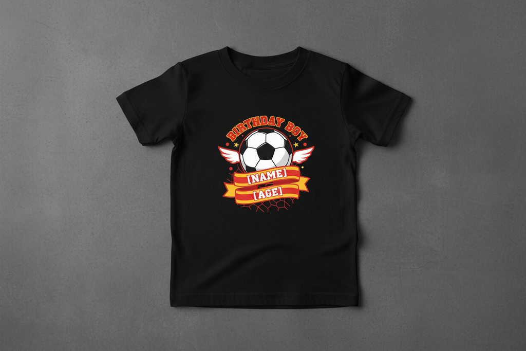 Personalised Football Birthday Boy T-Shirt - Black Flat Lay
