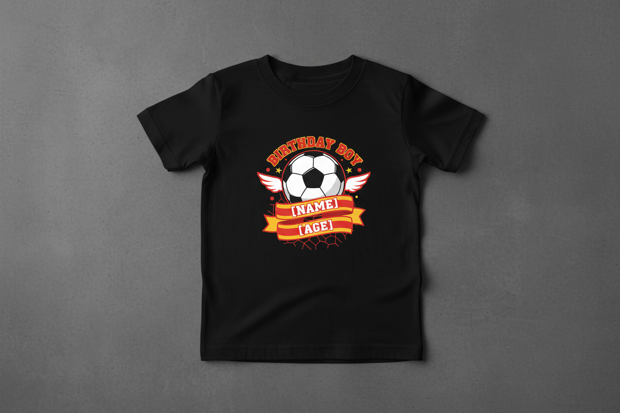 Personalised Football Birthday Boy T-Shirt - Black Flat Lay