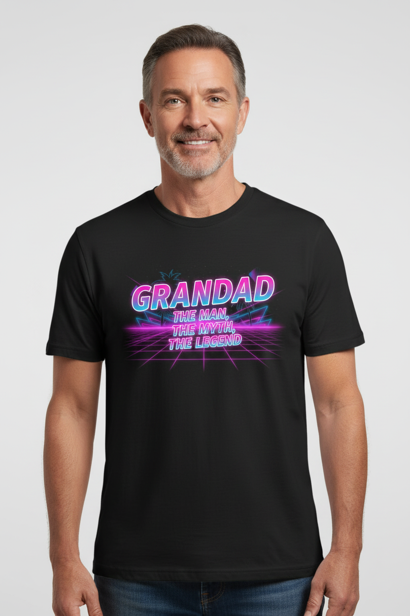Grandad The Man The Myth The Legend black t-shirt on model