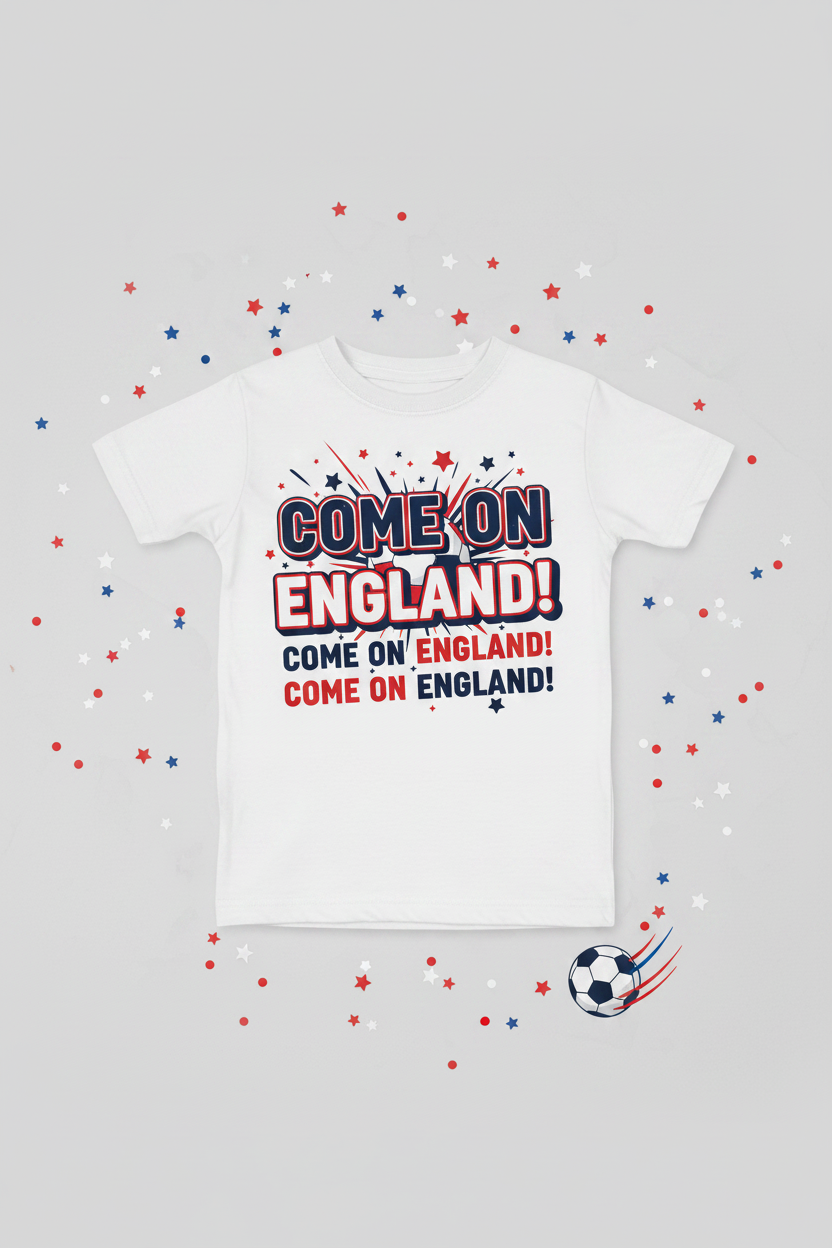 Come On England children's white t-shirt flat lay