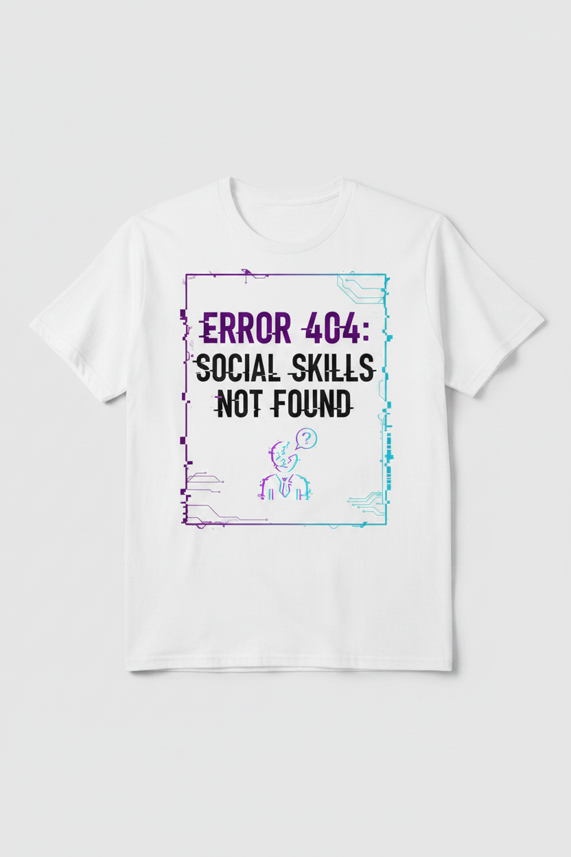Error 404 Social Skills Not Found IT T-Shirt white flat lay