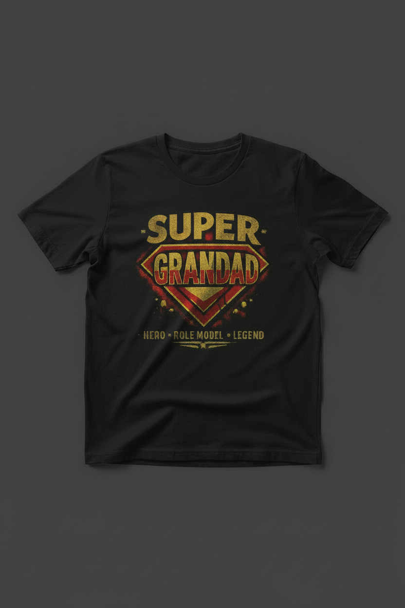 Super Grandad superhero shield t-shirt in black