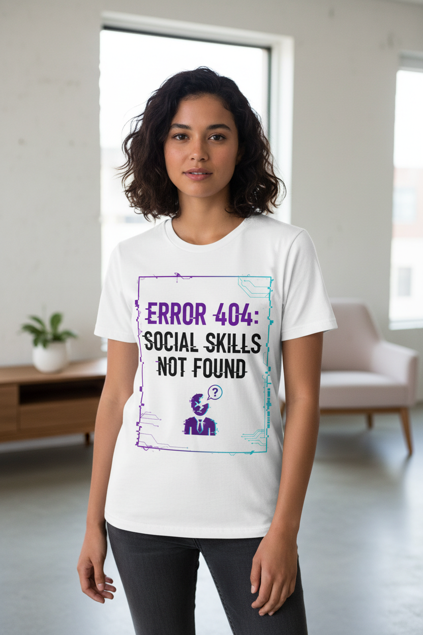 Error 404 Social Skills Not Found IT T-Shirt white female model lifestyle