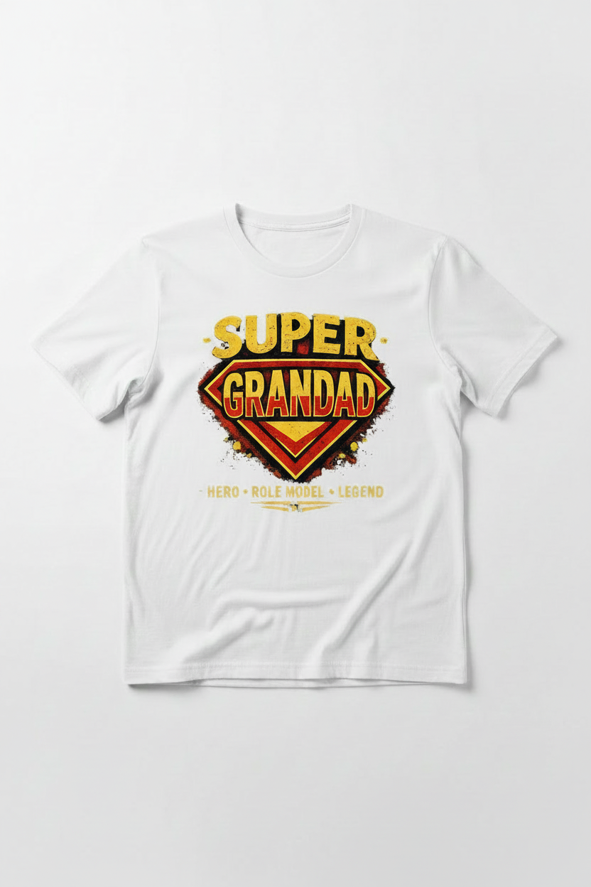 Super Grandad superhero shield t-shirt in white