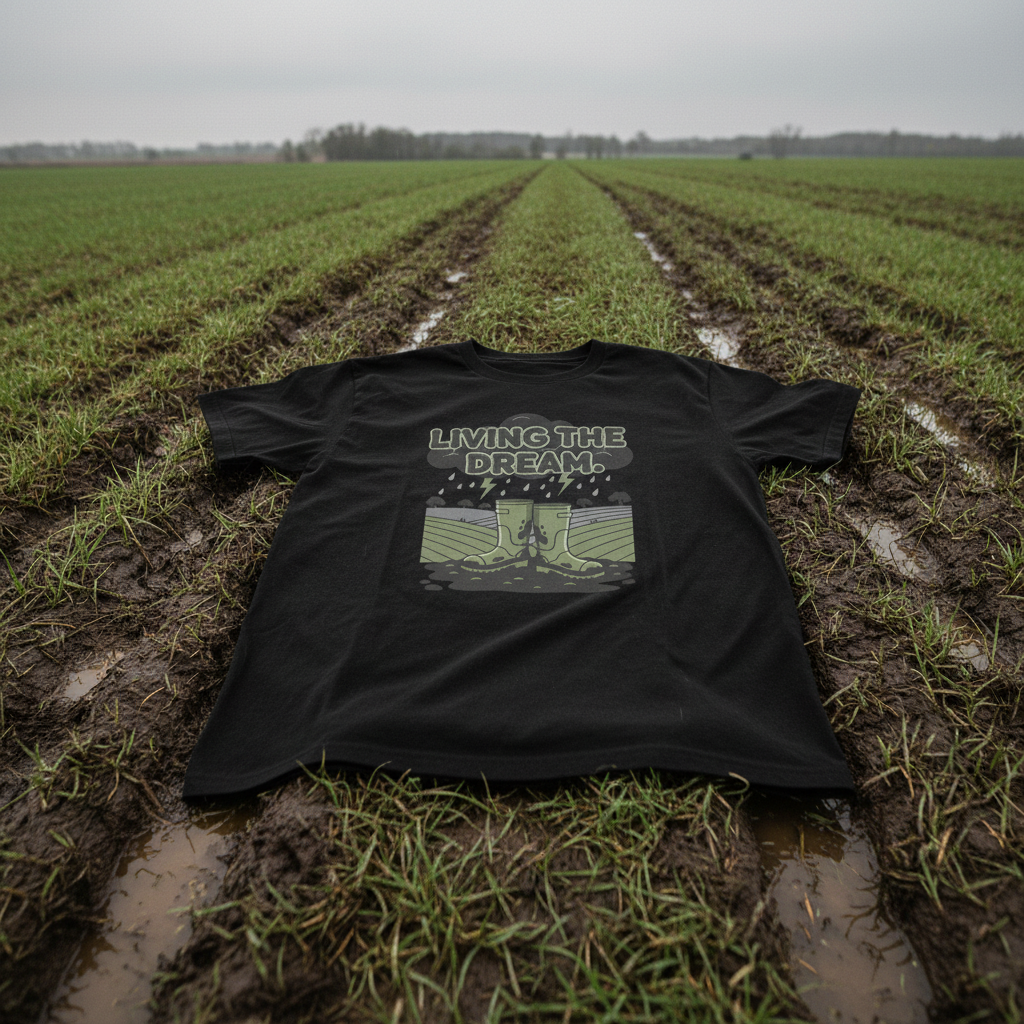 Living The Dream Farming T-Shirt - Lifestyle countryside field shot