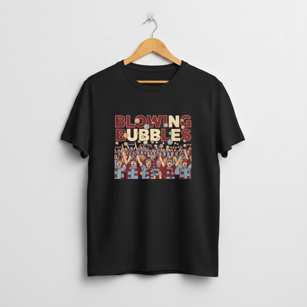 Blowing Bubbles terrace fans black t-shirt on hanger
