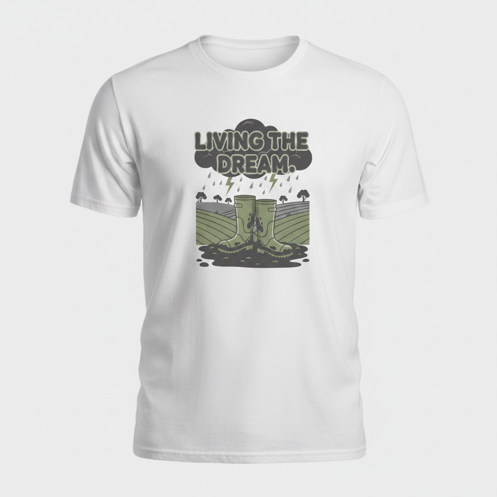 Living The Dream Farming T-Shirt - White ghost mannequin mockup