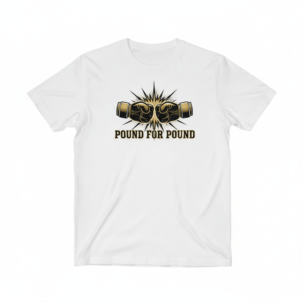 Pound for Pound boxing t-shirt in white, flat lay product photo