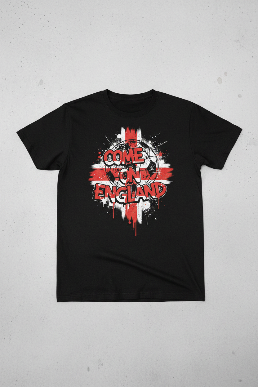 Come On England T-Shirt - Flat lay product shot
