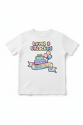 Level 8 Unlocked pastel cartoon birthday t-shirt - white flat lay