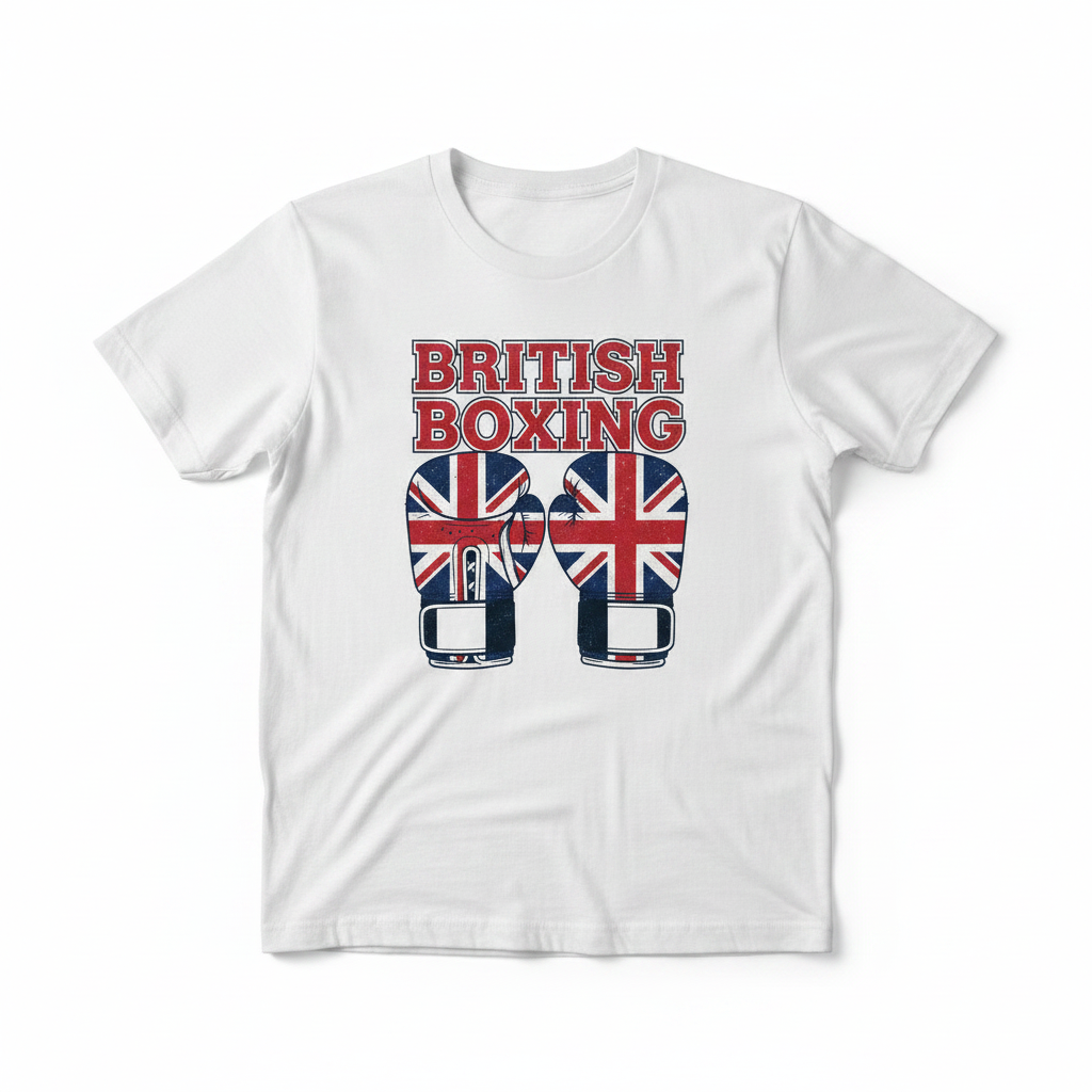British Boxing t-shirt in white, flat lay product photo