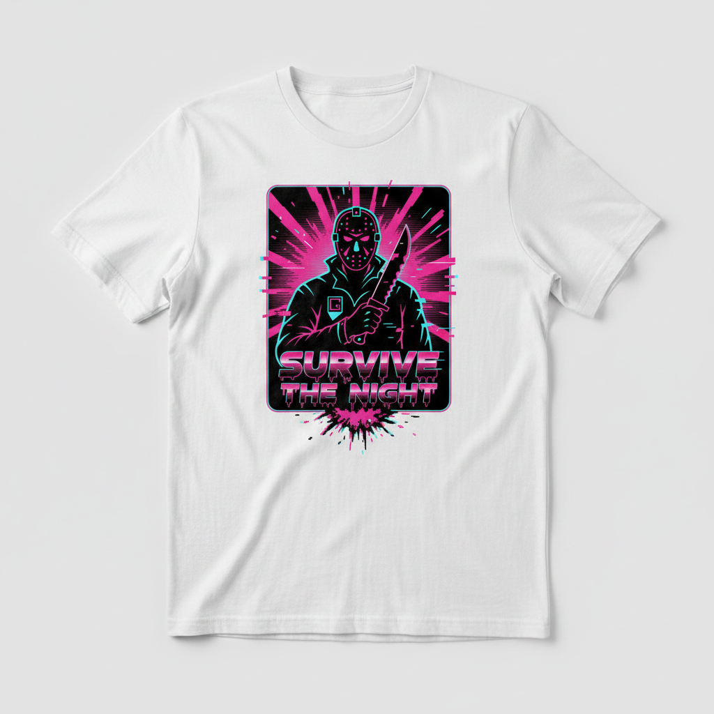 Survive the Night white t-shirt flat lay mockup