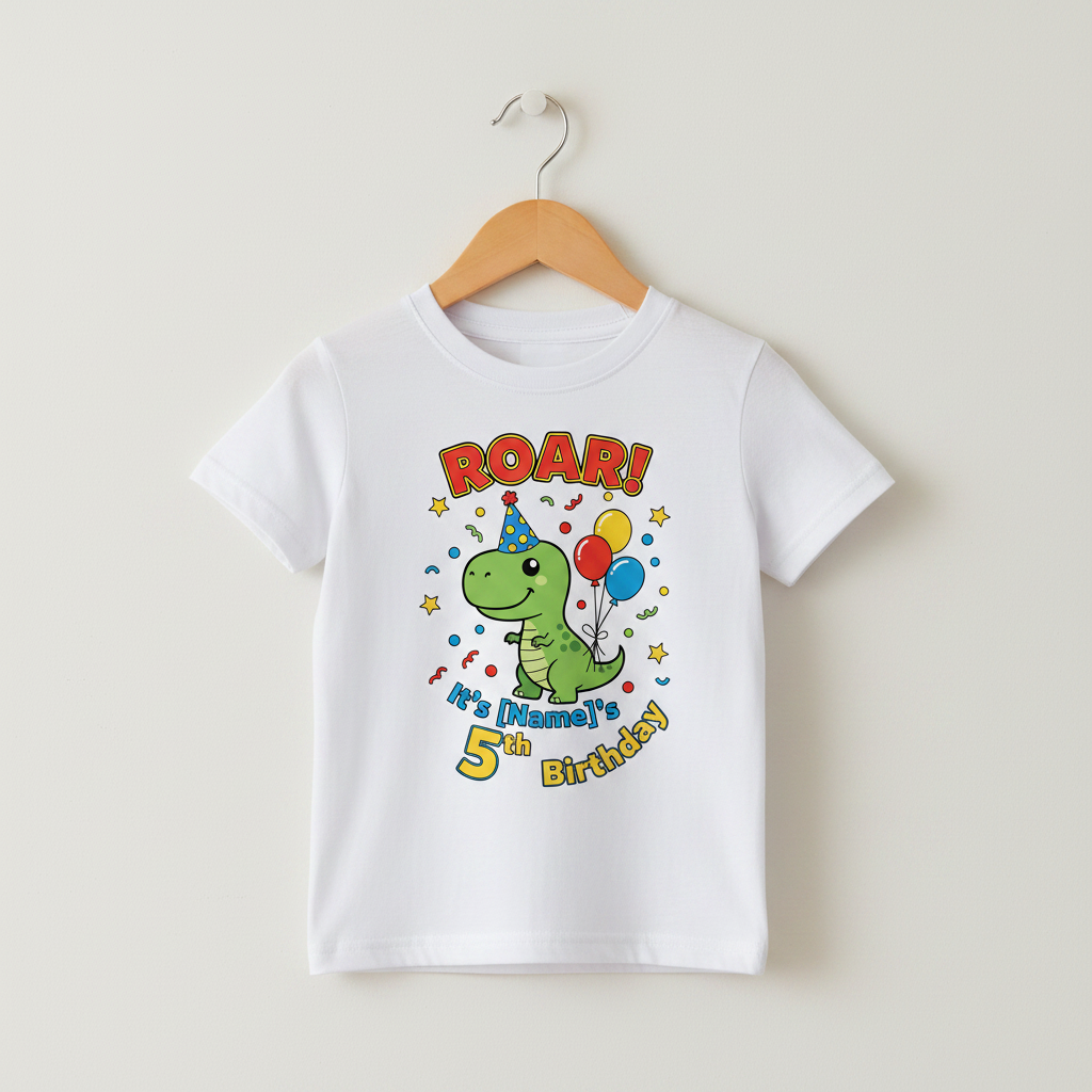 Personalised Dinosaur Birthday T-Shirt - White Hanger