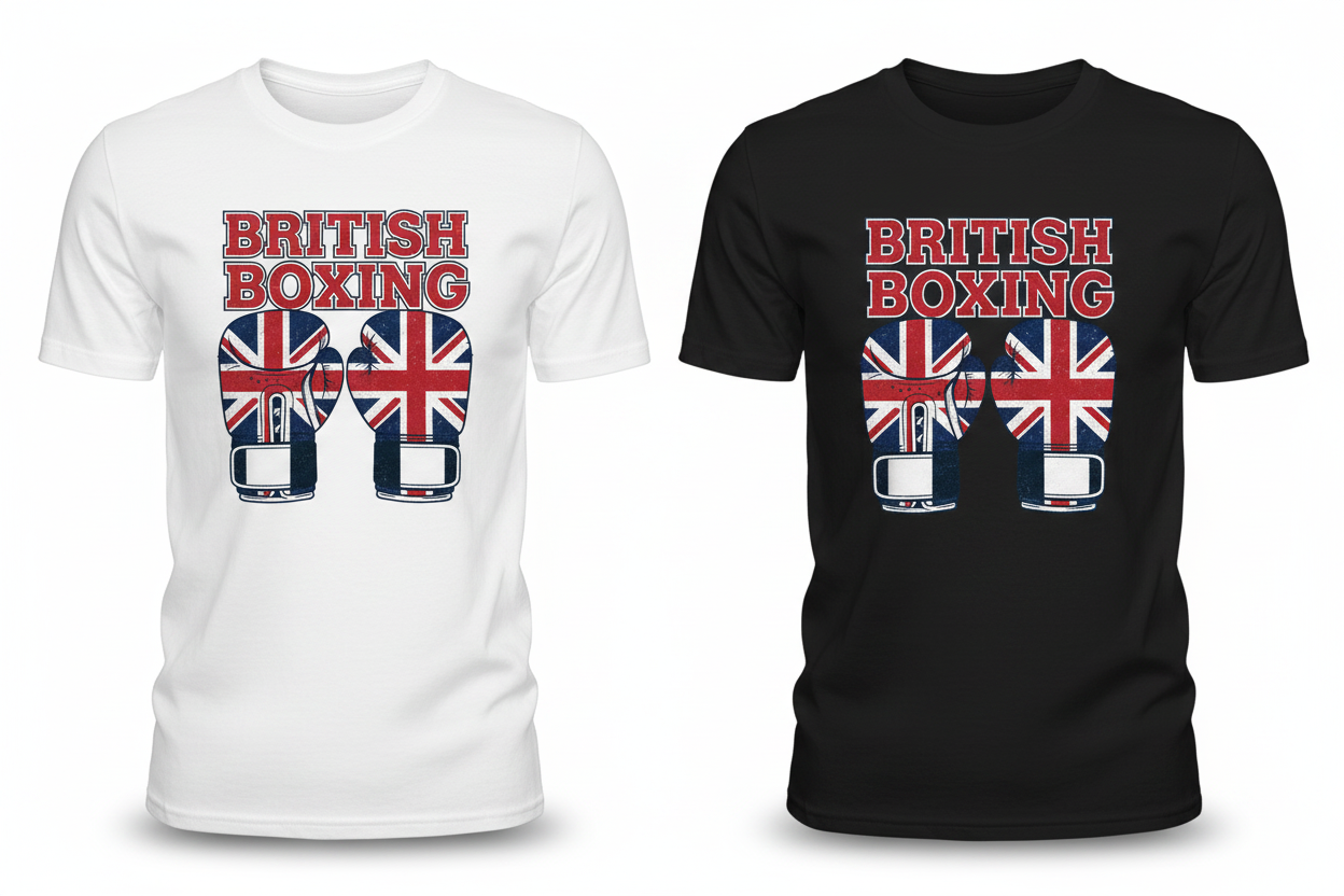 British Boxing t-shirt shown in both black and white colourways
