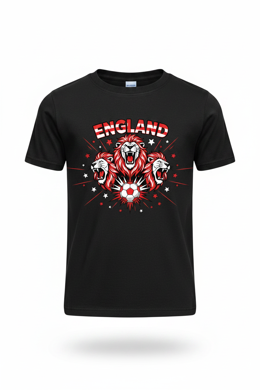 Kids England Football Fan T-Shirt - Black Ghost Mannequin