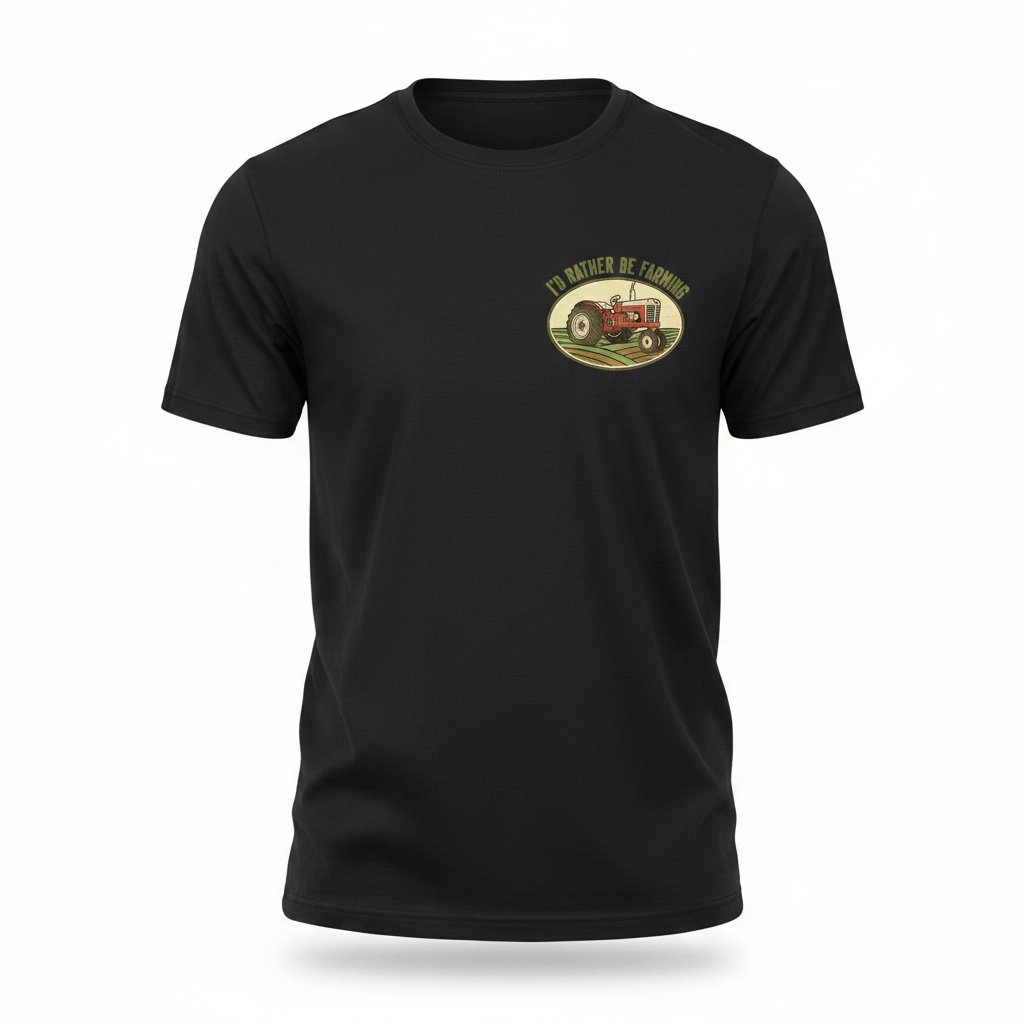 I'd Rather Be Farming T-Shirt - Black ghost mannequin