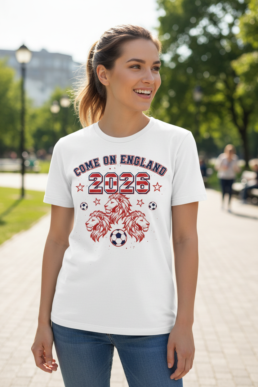 Come On England 2026 Fan Tee - White on model