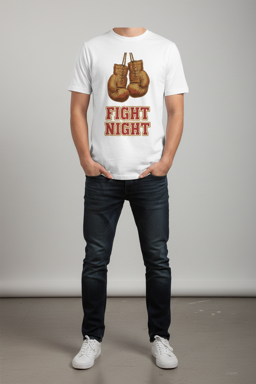 Fight Night boxing t-shirt in white worn by model