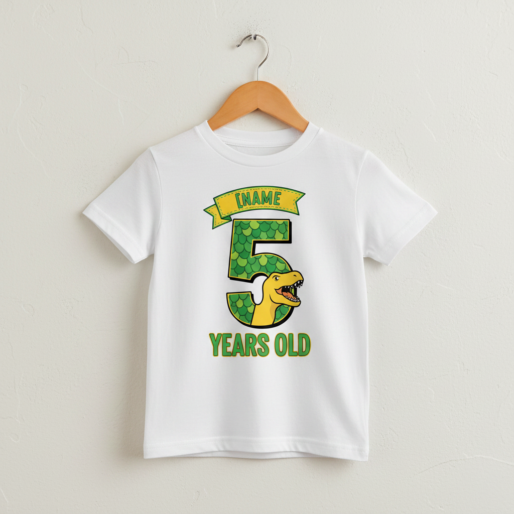 Personalised Dinosaur Birthday Age Number T-Shirt - White Hanger