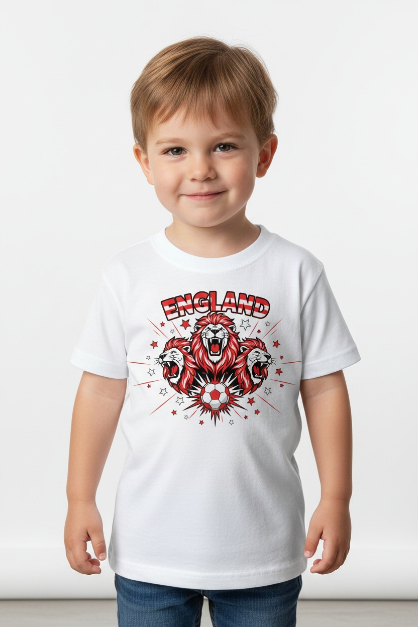 Kids England Football Fan T-Shirt - White On Model