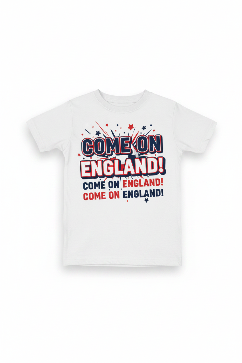 Come On England children's white t-shirt ghost mannequin