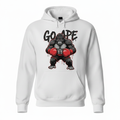 Go Ape boxing hoodie in white, flat lay product photo