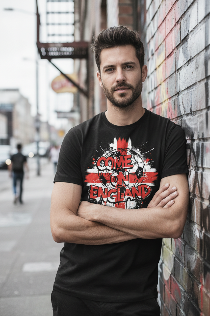 Come On England T-Shirt - Male model urban outdoor