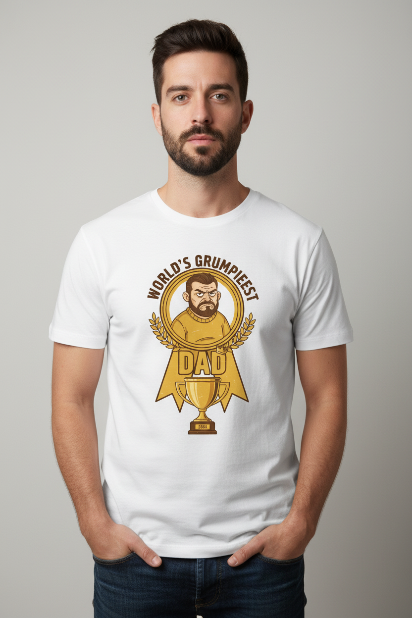World's Grumpiest Dad T-Shirt - White on Model